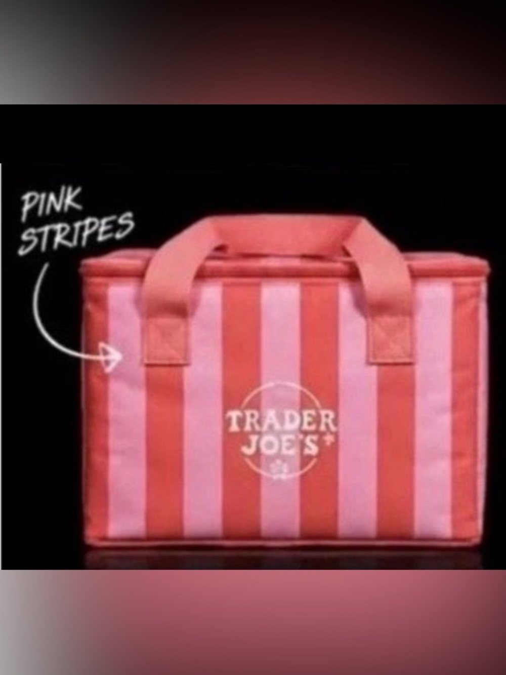 Trader Joe’s Pink Stripes Insulated Mini Cooler Tote Bag Limited Edition - Picture 2 of 3